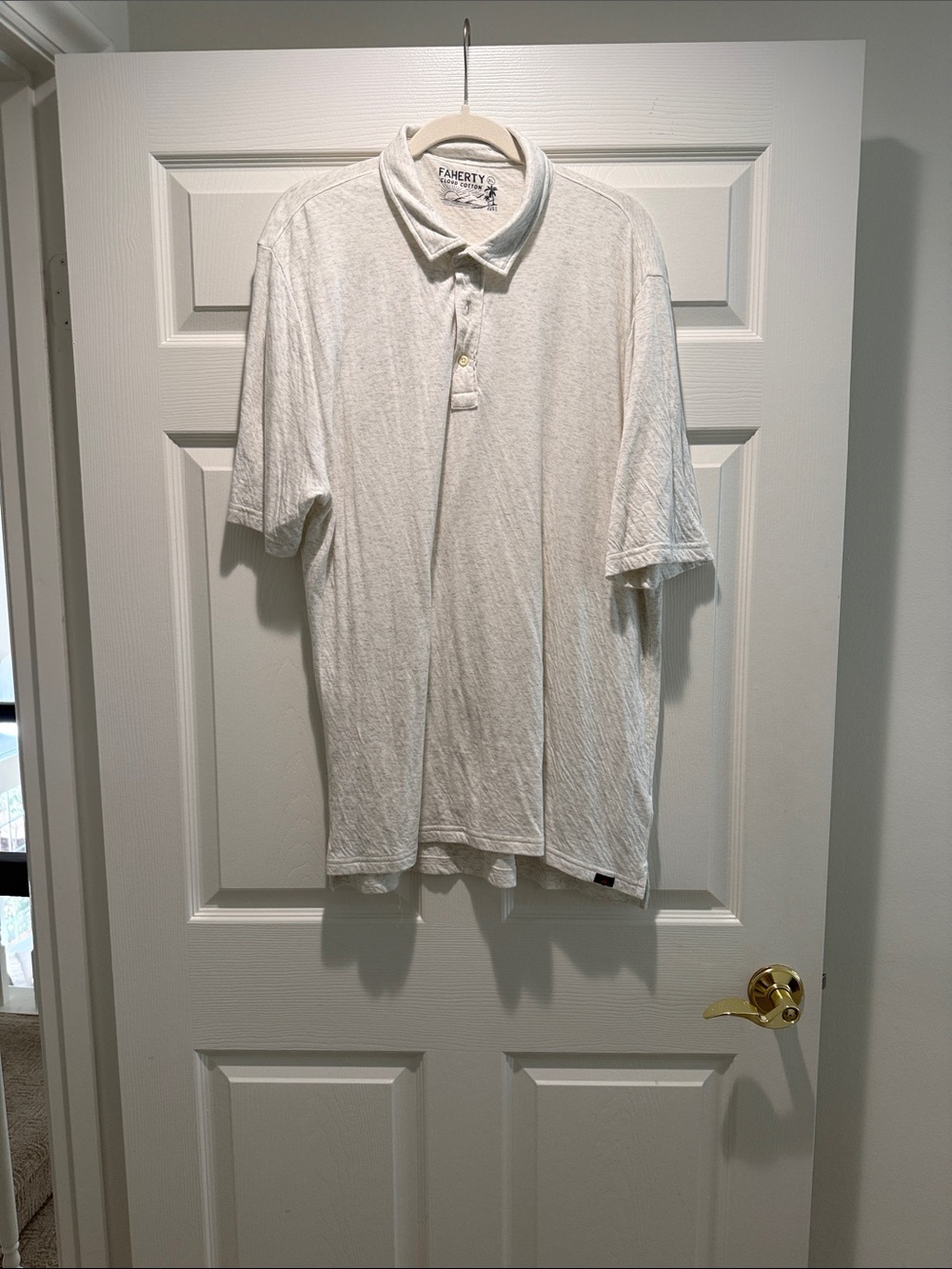 Faherty Cream Short Sleeve Polo